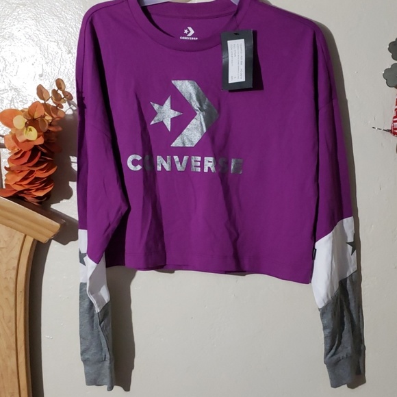 CONVERSE  WOMEN'S CROPPED LONG SLEEVE PURPLE SMALL - Picture 8 of 8